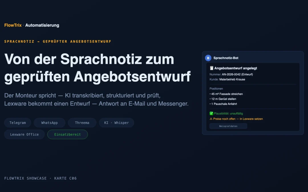 Ende-zu-Ende: Sprachnotiz bis Rechnung