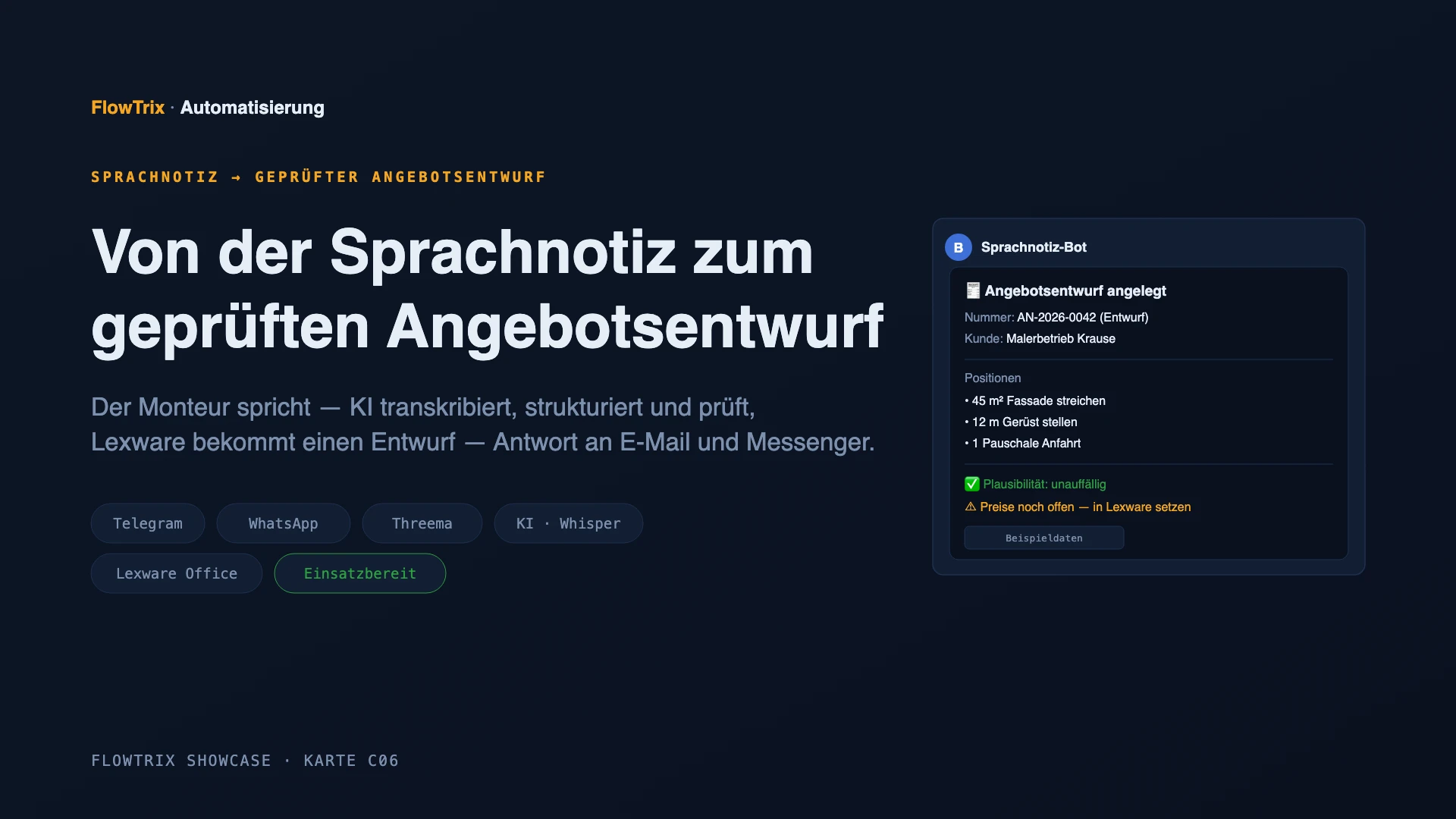 Ende-zu-Ende: Sprachnotiz bis Rechnung