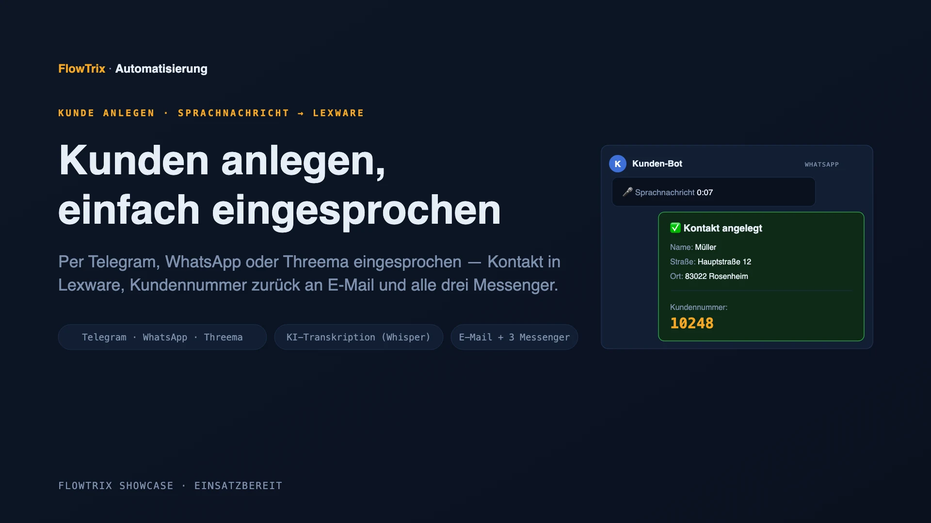 Kunde anlegen per Sprachnachricht
